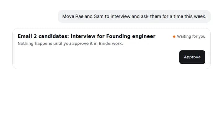 In a chat, Binderwork's answer: the emails to Rae Kim and Sam Roe wait for your approval.